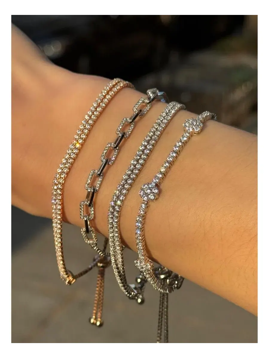 Браслет-боло с подвеской Sterling Silver Double-Strand Pave Cubic Zirconia Adjustable Bolo Tennis — изображение 7 из 8