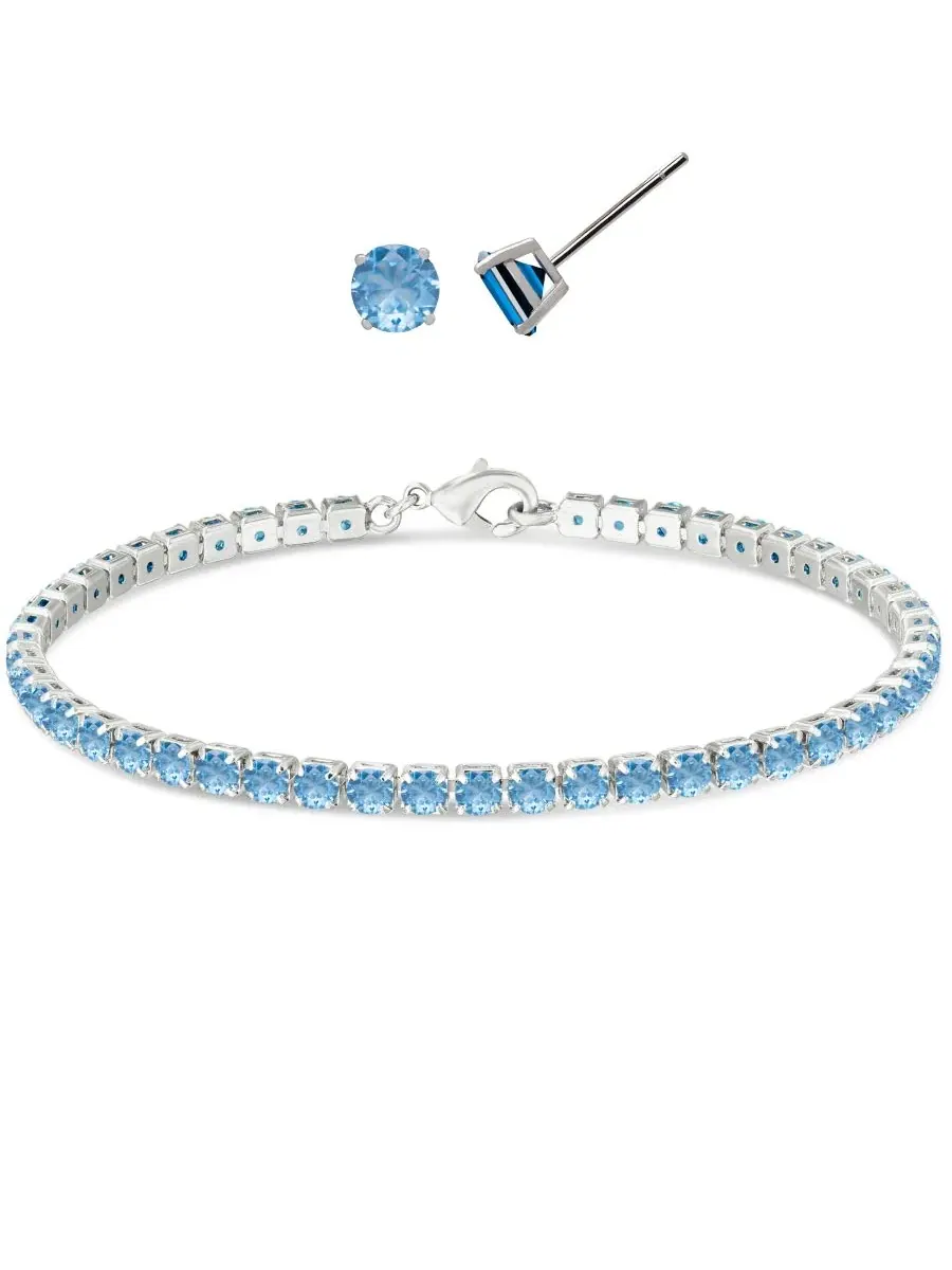 Комплект из браслета и серег с синим топазом, модель Round Simulated Gemstone Tennis Bracelet with — изображение 1 из 4