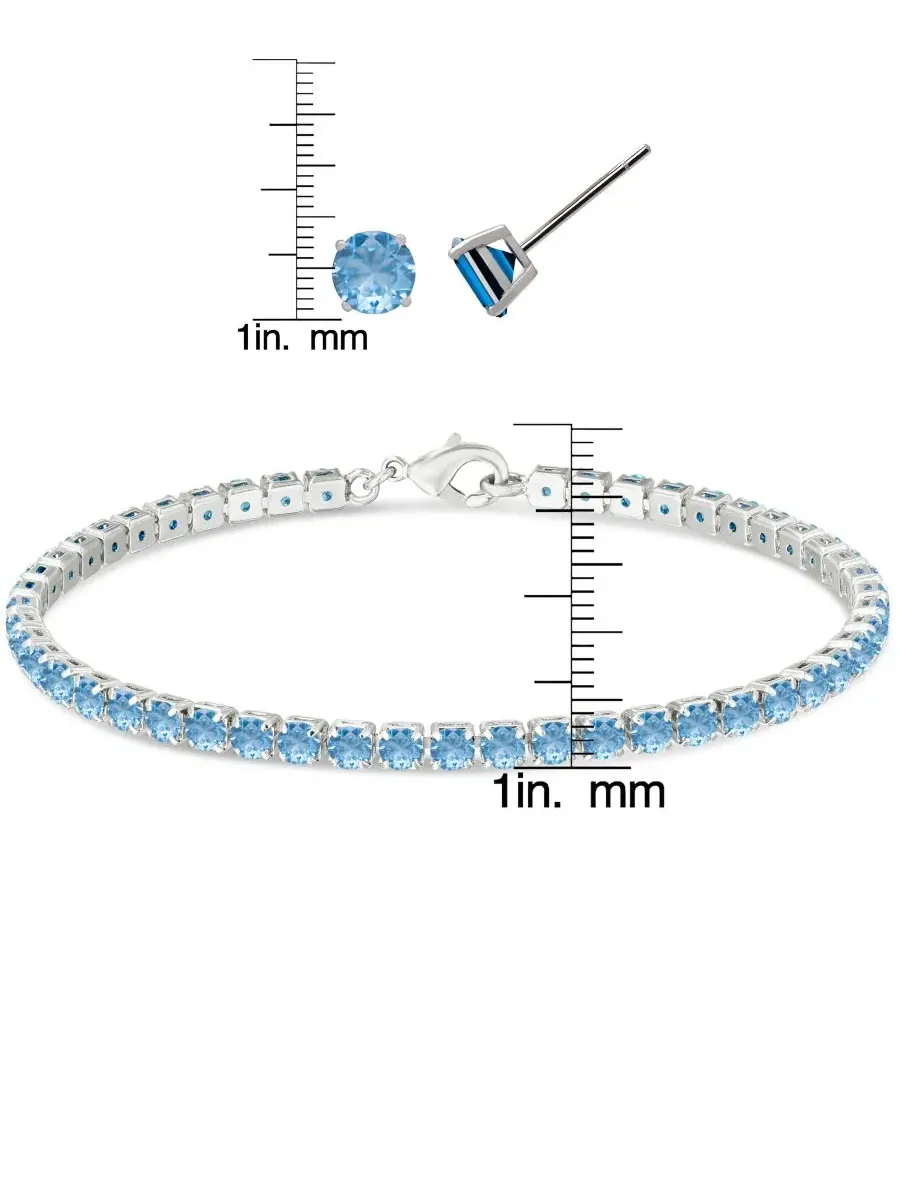 Комплект из браслета и серег с синим топазом, модель Round Simulated Gemstone Tennis Bracelet with — изображение 2 из 4