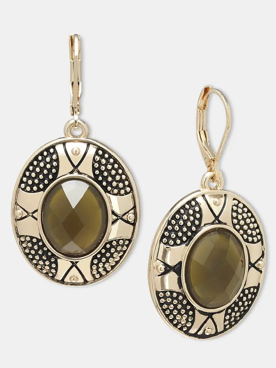 Серьги-капли из зеленого камня Green Jewel Drop Style & Co — изображение 1 из 3, оттенок зеленый/оливковый