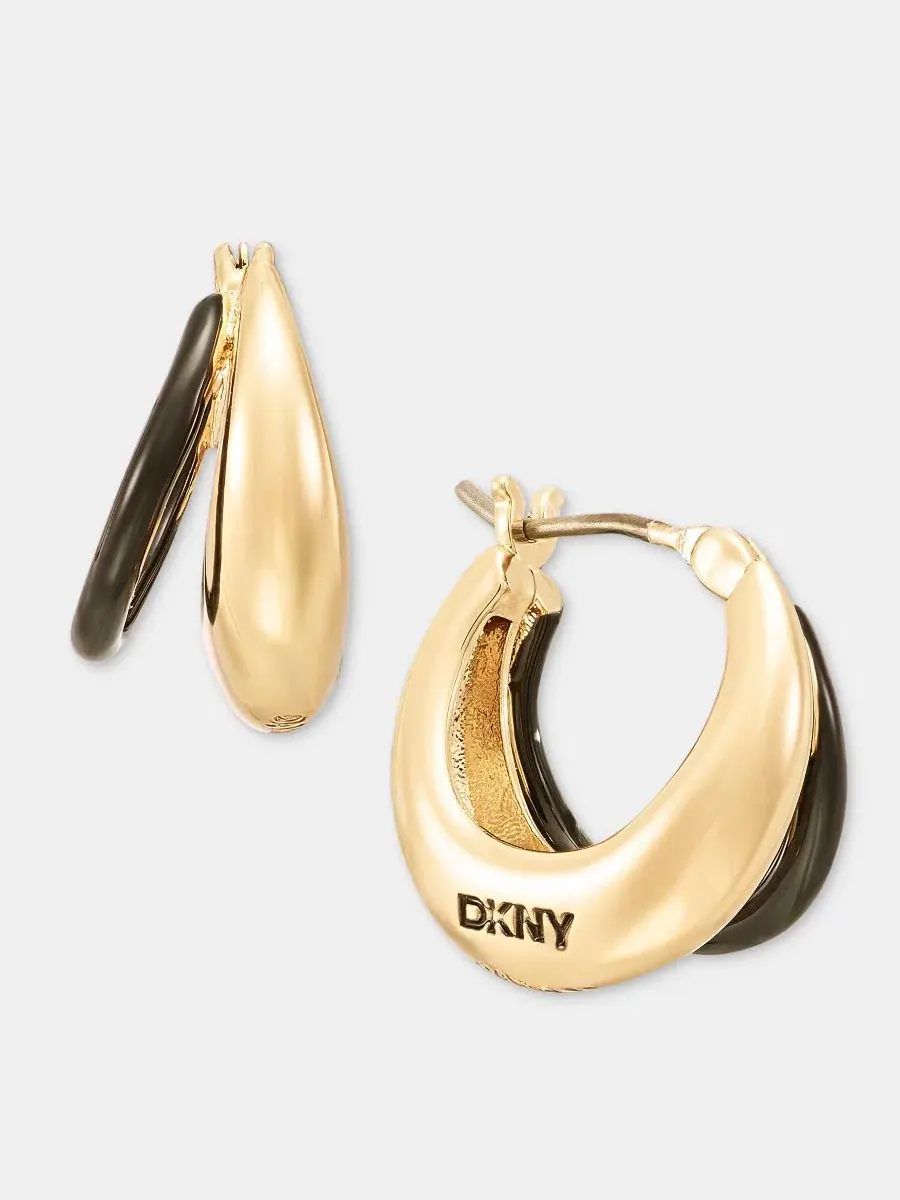 Серьги-пусеты с разрезом, модель Puffy Split-Hoop DKNY — изображение 2 из 4, оттенок черный