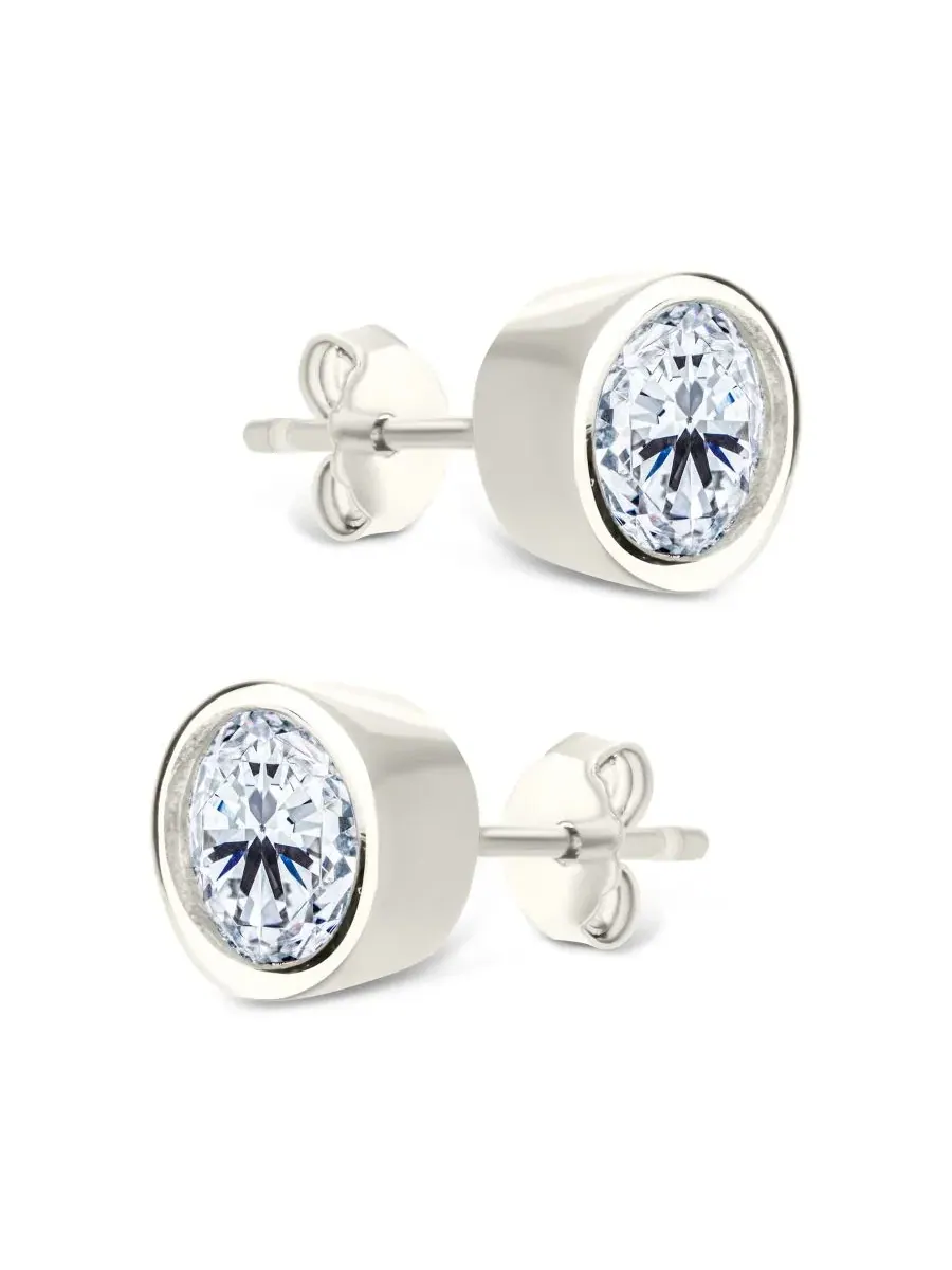 Серьги-гвоздики из стерлингового серебра с круглой огранкой в оправе Sterling Forever — изображение 3 из 5