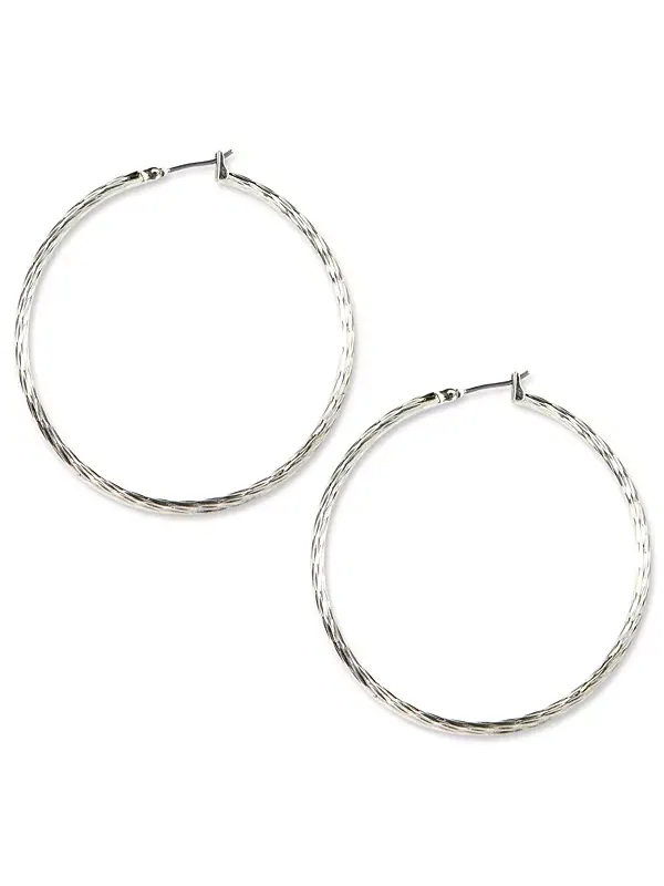 Серьги-Кольца серебристого фактурного тона, 2 дюйма Anne Klein — изображение 1 из 3, оттенок серебряный