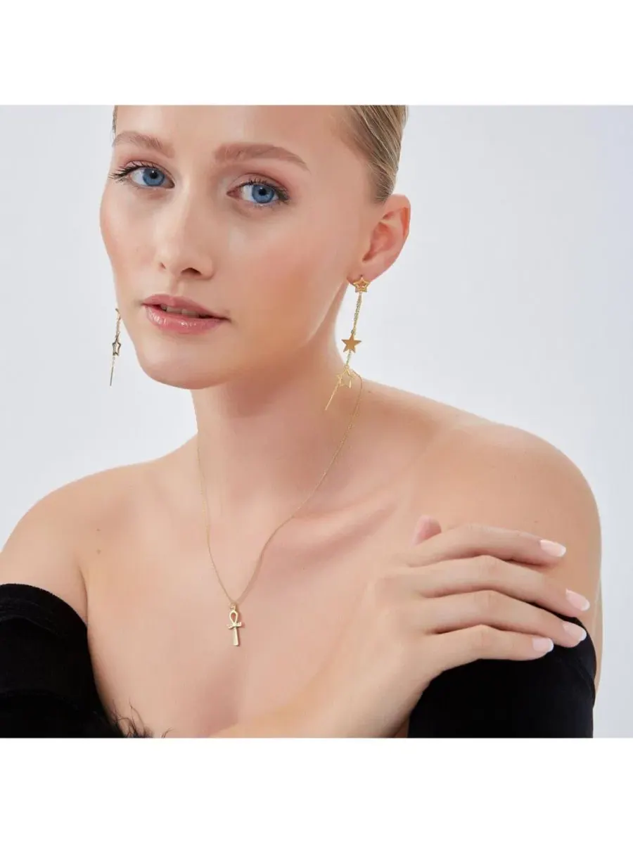 Серьги-подвески Chain and Stars из стерлингового серебра Spero London — изображение 7 из 9, оттенок золото