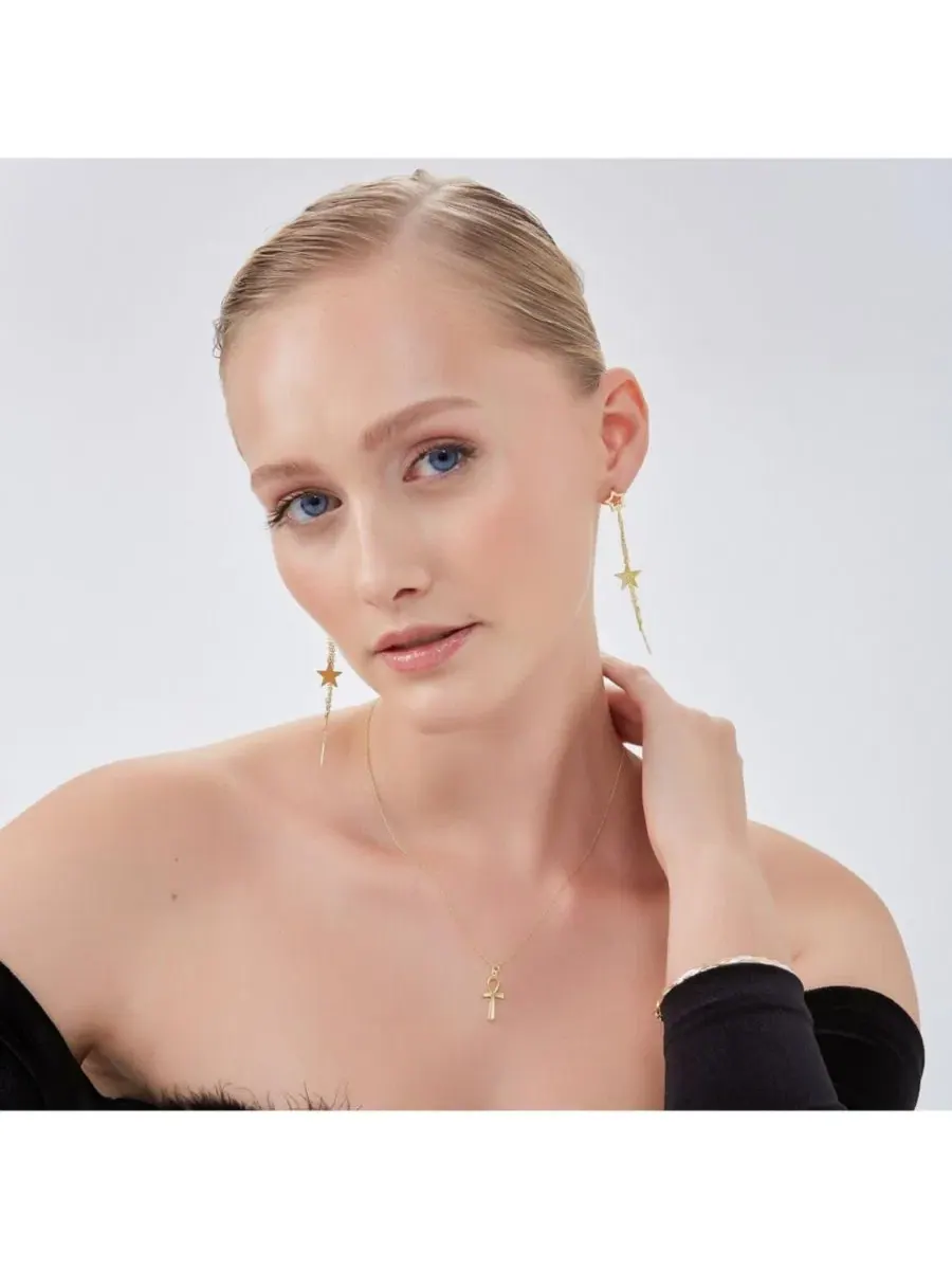 Серьги-подвески Chain and Stars из стерлингового серебра Spero London — изображение 8 из 9, оттенок золото