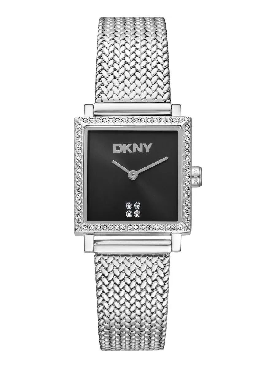 Женские часы с квадратным корпусом, стальным браслетом-сеткой DKNY — изображение 1 из 4, оттенок черный