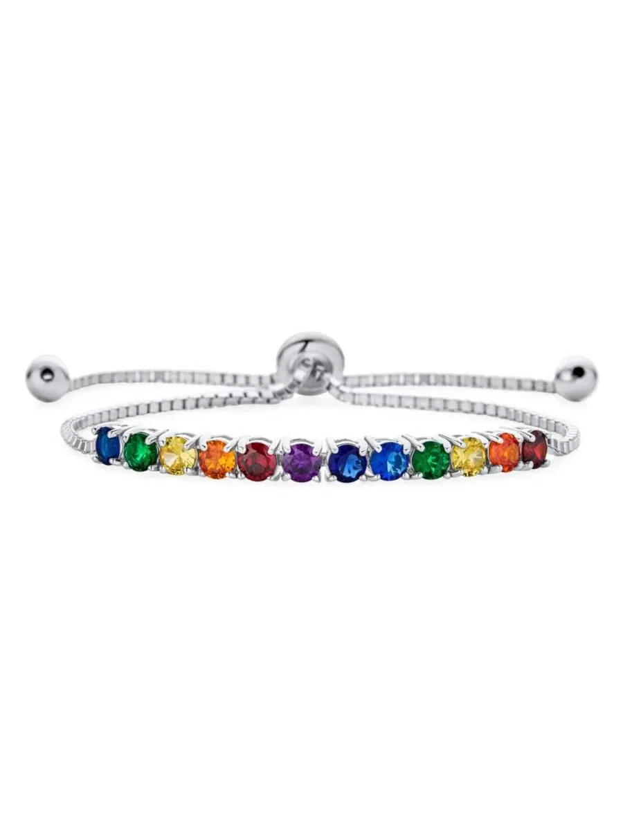 Браслет-теннис боло из стерлингового серебра с кубическим цирконием Bling Jewelry — изображение 1 из 3, оттенок мульти