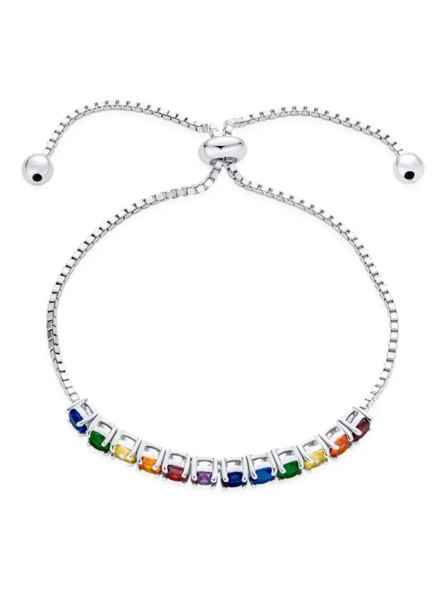 Браслет-теннис боло из стерлингового серебра с кубическим цирконием Bling Jewelry — изображение 2 из 3, оттенок мульти