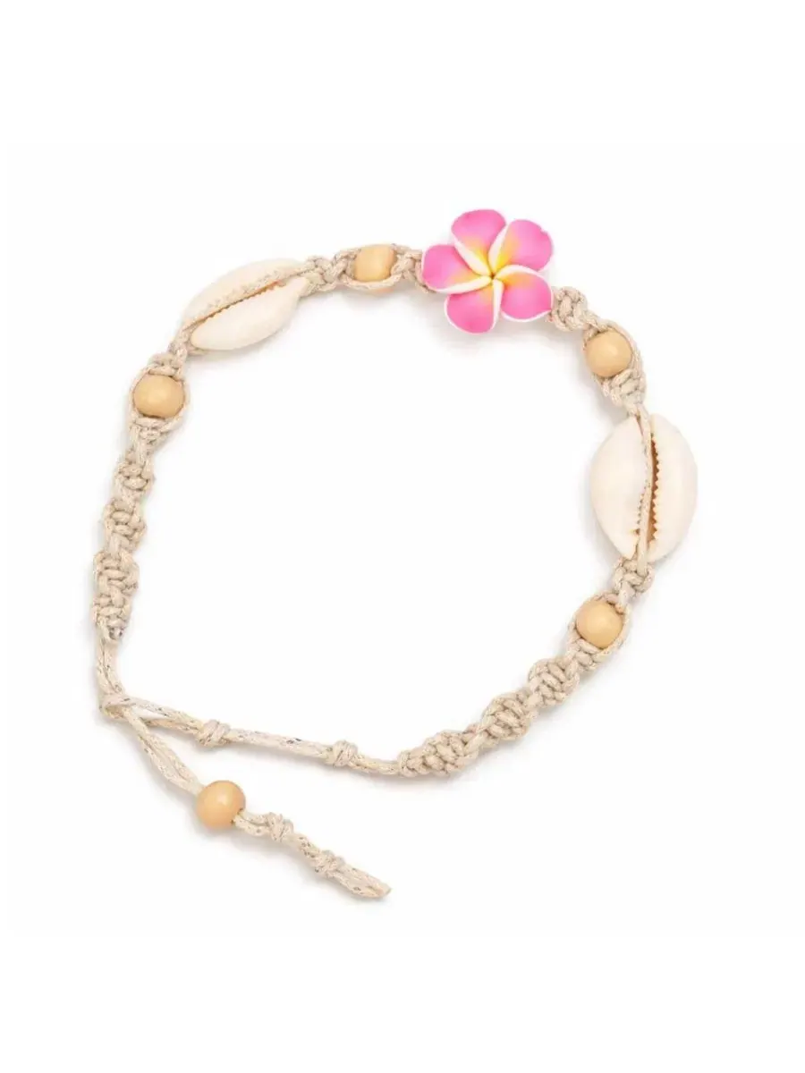 Женский браслет на щиколотку с бусинами в виде ракушек и цветов Rebl Jewelry