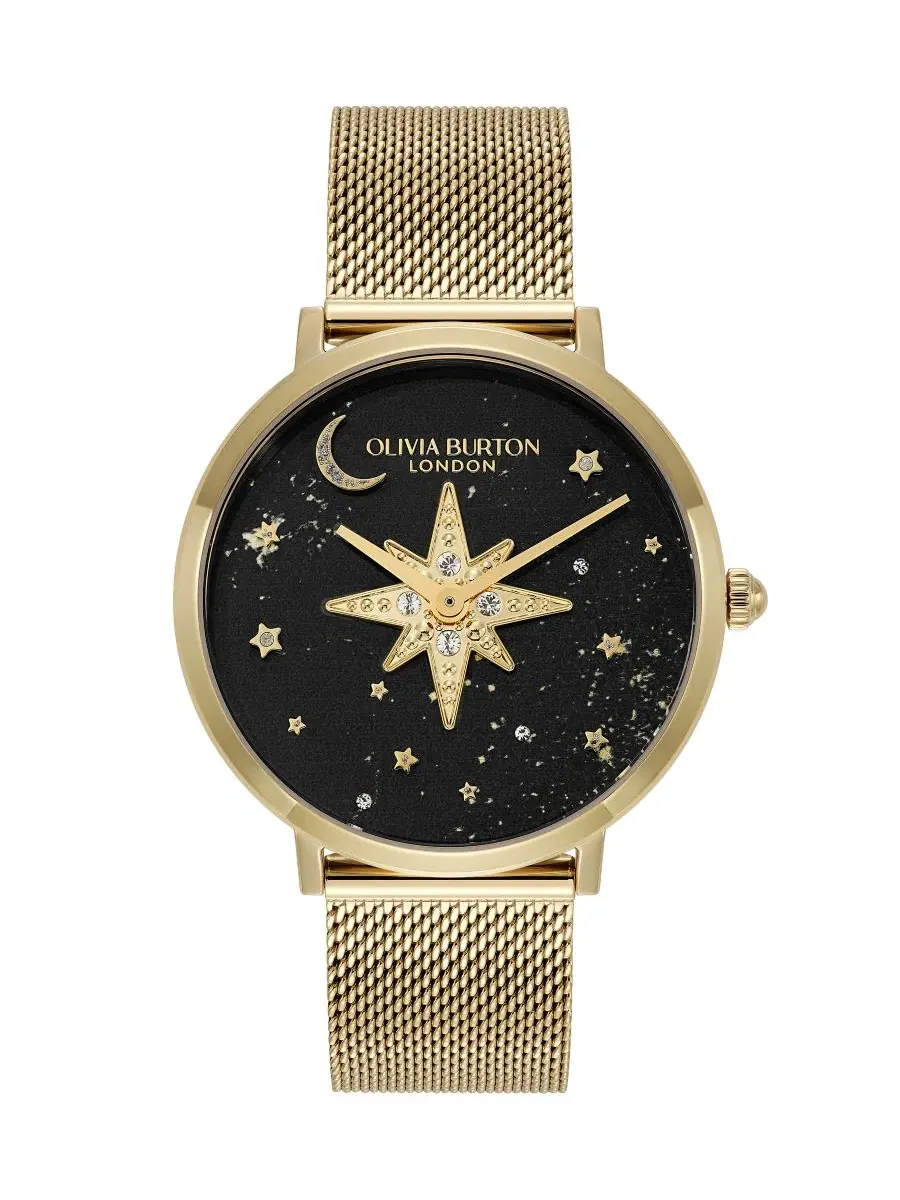 Женские часы Celestial Nova с золотистым стальным браслетом-сеткой, 35 мм Olivia Burton — изображение 1 из 6, оттенок золото