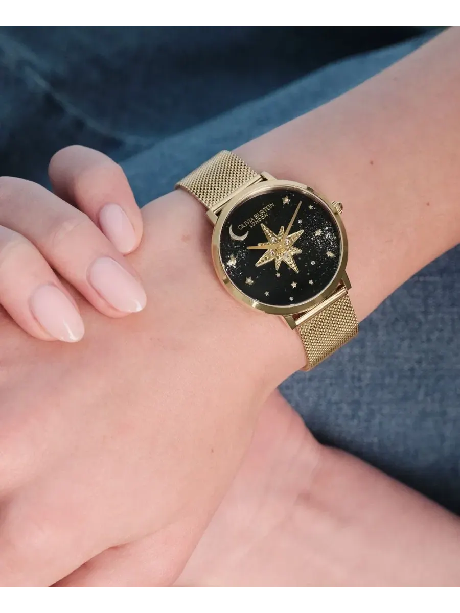 Женские часы Celestial Nova с золотистым стальным браслетом-сеткой, 35 мм Olivia Burton — изображение 5 из 6, оттенок золото