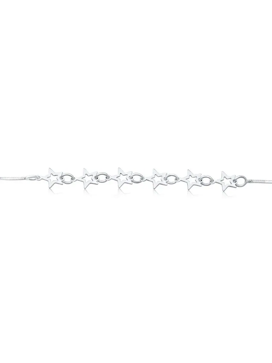 Браслет-цепочка с подвесками-звездами Dainty Celestial Open Star Multi Charm Bling Jewelry — изображение 4 из 4