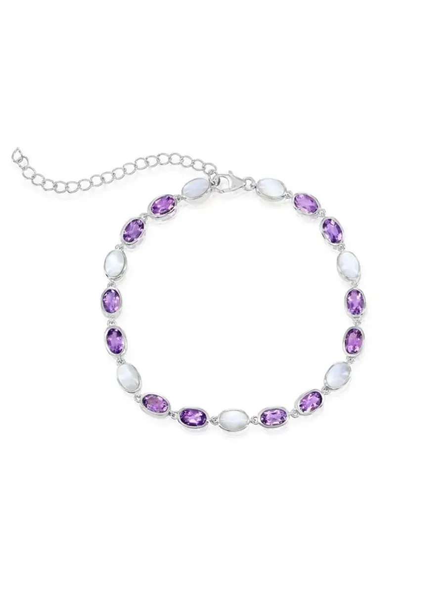 Браслет Sterling Silver Oval MOP and Amethyst Gem Simona — изображение 1 из 3, оттенок аметист