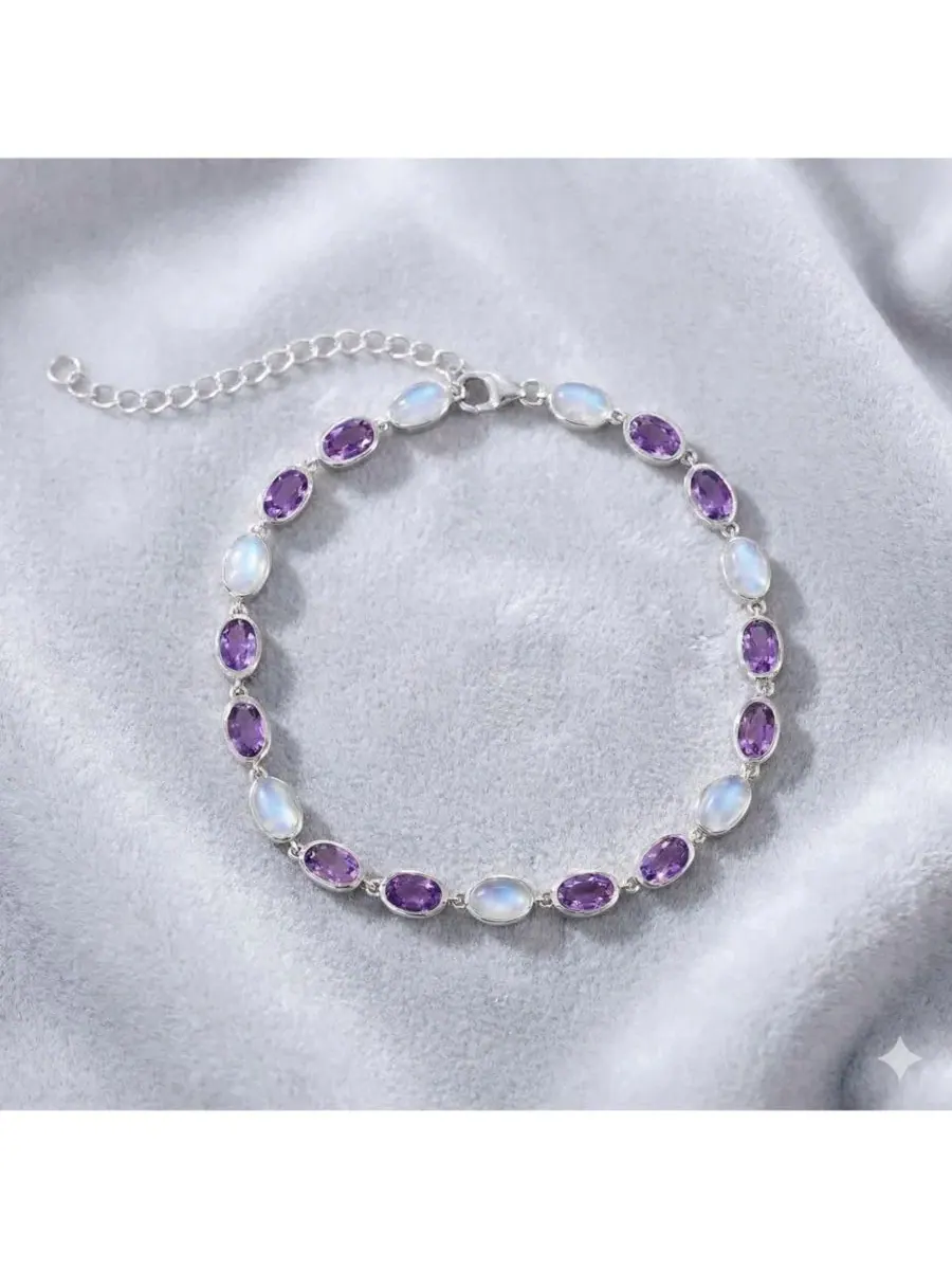 Браслет Sterling Silver Oval MOP and Amethyst Gem Simona — изображение 2 из 3, оттенок аметист