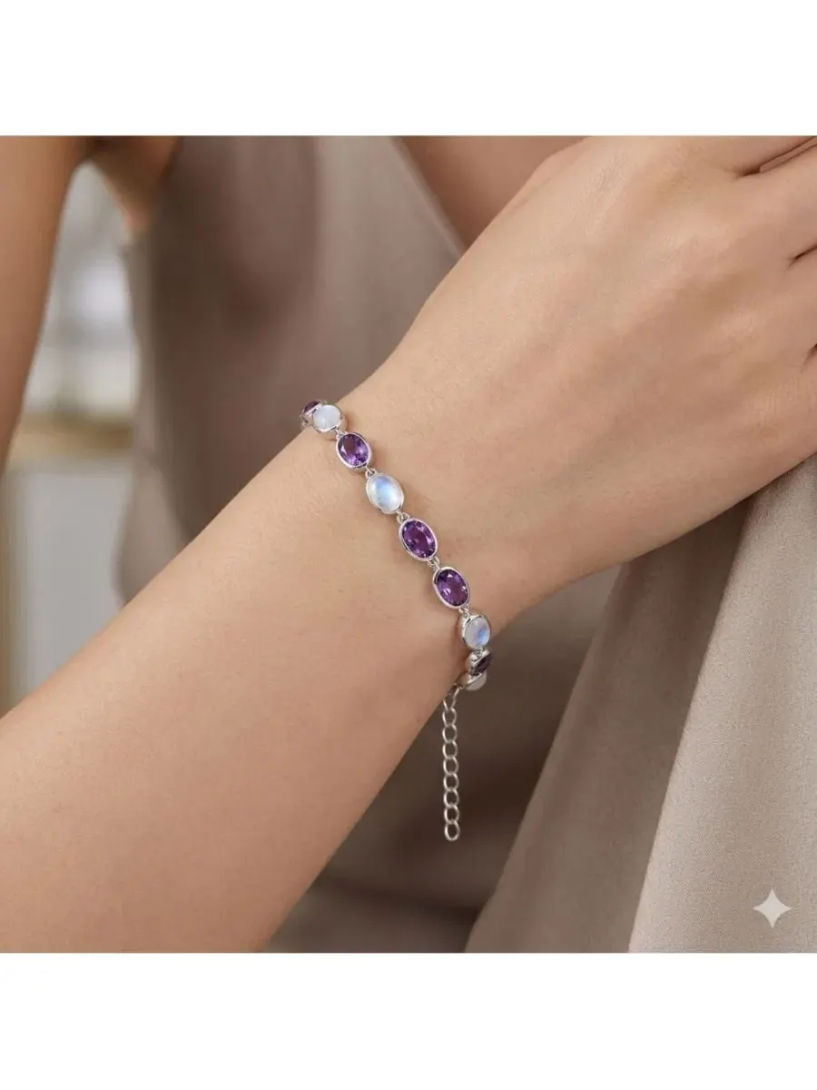 Браслет Sterling Silver Oval MOP and Amethyst Gem Simona — изображение 3 из 3, оттенок аметист
