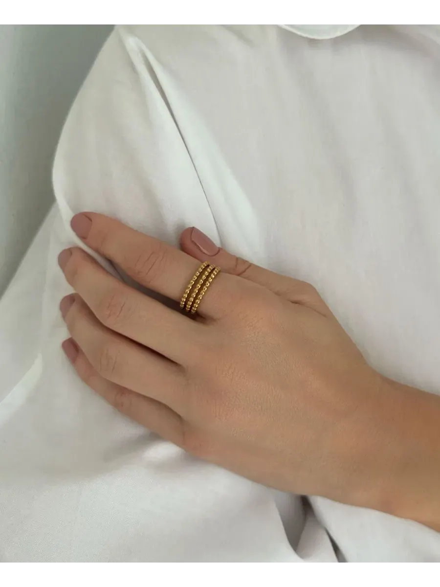 Комплект из трех колец с бусинами, 18k золотое покрытие ADORNIA — изображение 3 из 3