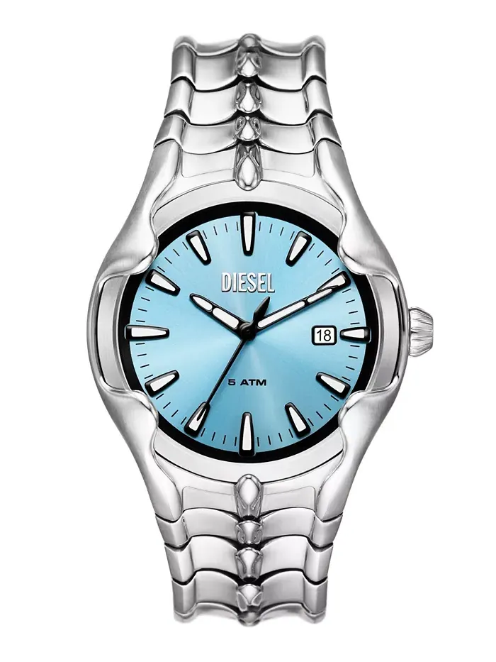 Мужские часы Vert Three Hand Date с серебристым корпусом из нержавеющей стали, 44 мм Diesel