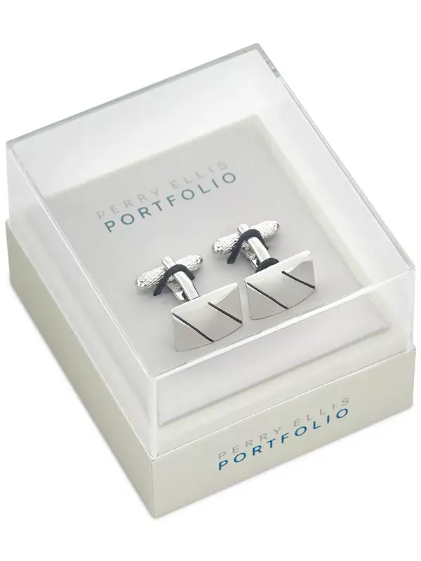 Мужские диагональные запонки Perry Ellis Portfolio — изображение 2 из 2, оттенок серебряный