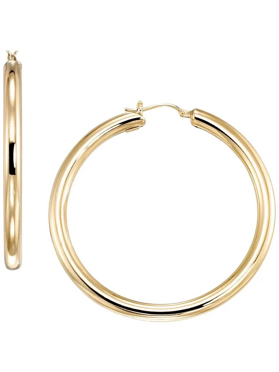 Круглые серьги-трубки из желтого золота 10 карат Italian Gold