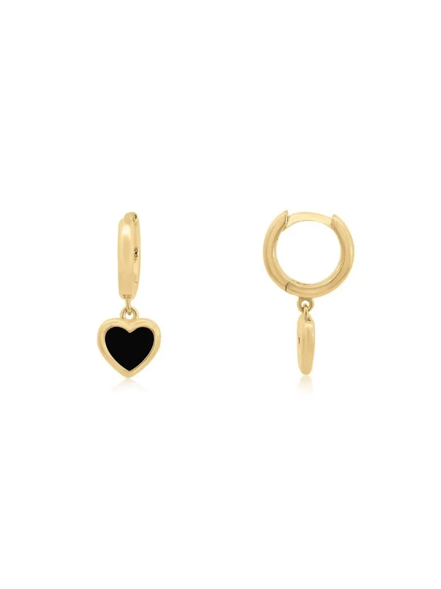 Серьги-подвески с сердцем из оникса Mini Onyx Heart Dangle Earrings The Lovery — изображение 1 из 3