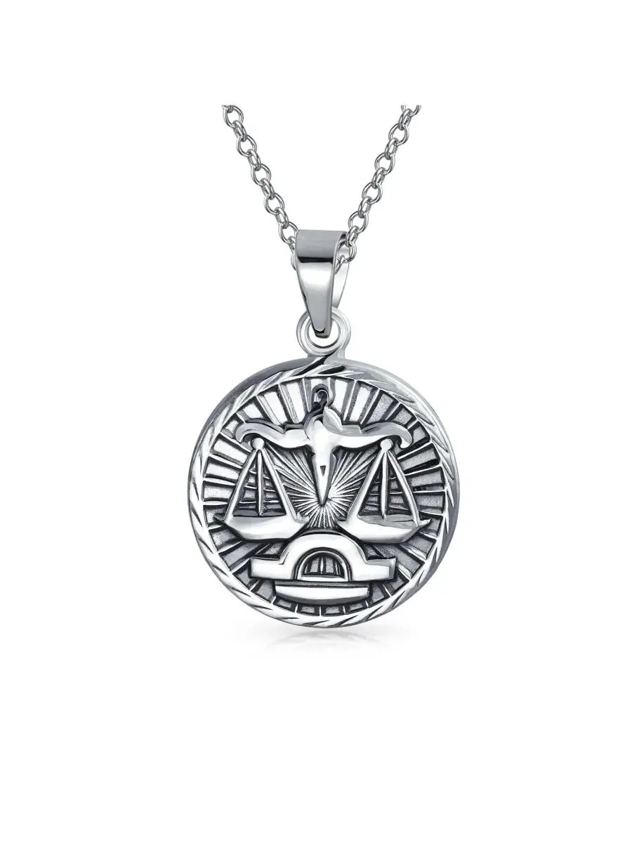 Подвеска-медальон с символом знака зодиака Весы, серебро 925 пробы Bling Jewelry — изображение 1 из 3, оттенок серебряный