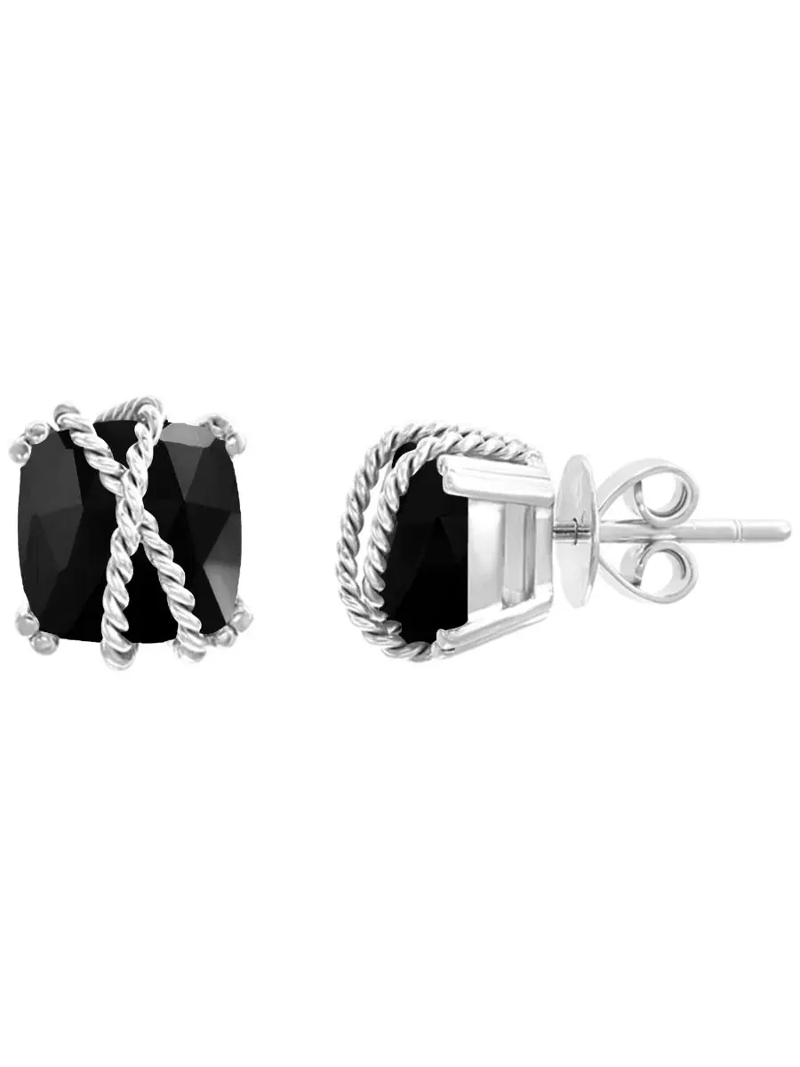 Серьги с ониксом в оправе из стерлингового серебра Effy Collection — изображение 1 из 3, оттенок серебряный