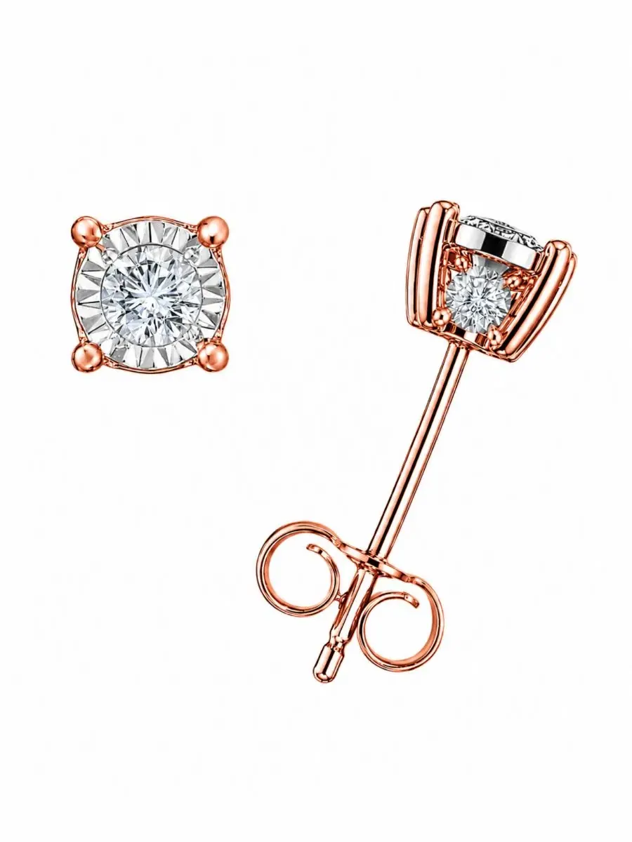Серьги-пусеты с бриллиантами, 3/8 ct. t.w. — изображение 1 из 6, оттенок розовый золотистый