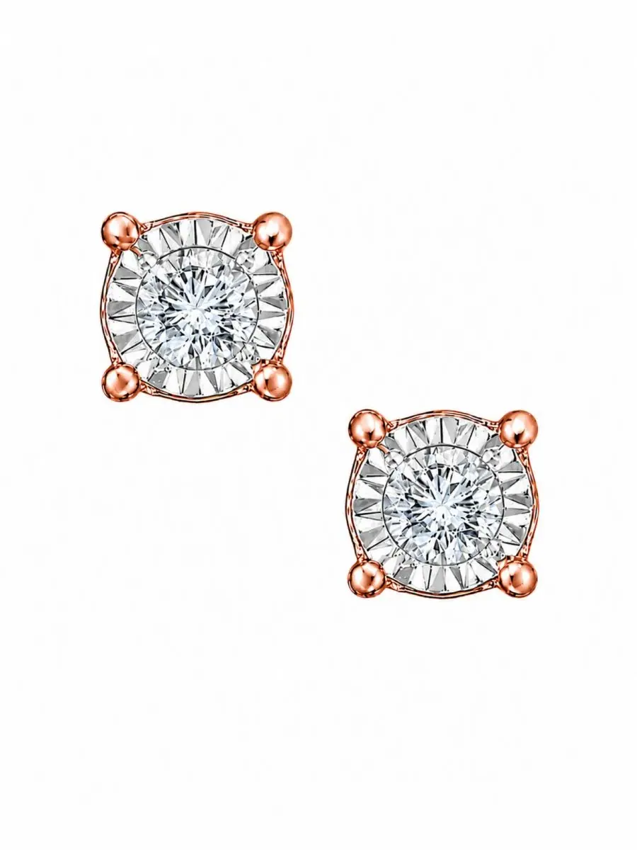 Серьги-пусеты с бриллиантами, 3/8 ct. t.w. — изображение 2 из 6, оттенок розовый золотистый