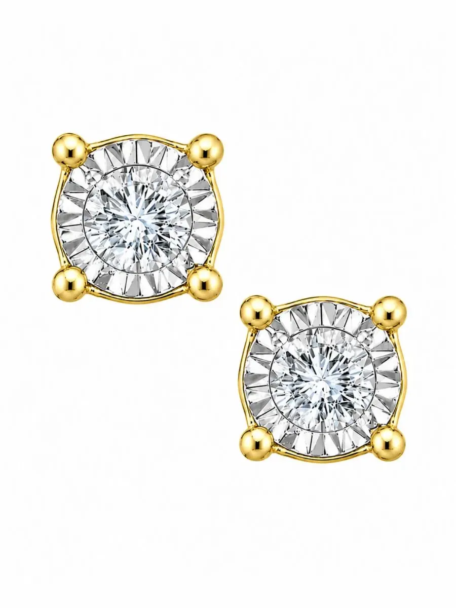 Серьги-пусеты с бриллиантами, 3/8 ct. t.w. — изображение 2 из 6, оттенок желтый золотистый