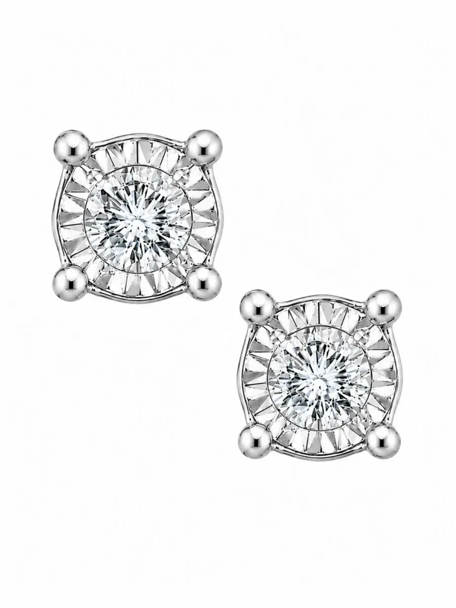 Серьги-пусеты с бриллиантами, модель Diamond Stud Earrings TruMiracle — изображение 2 из 6, оттенок белый золотистый