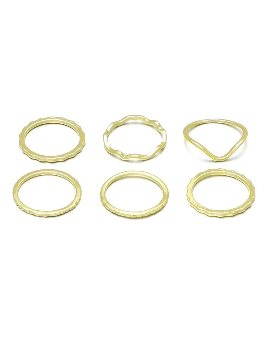 Набор из 6 колец с волнистым дизайном, 14k золотое покрытие ADORNIA — изображение 1 из 3