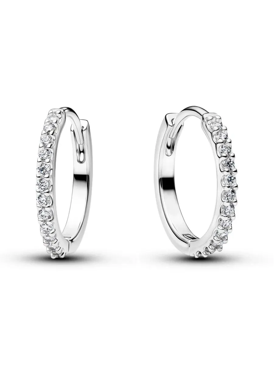 Серьги-кольца с сияющими камнями Sparkling Mini Hoop Pandora — изображение 1 из 4, оттенок серебристый