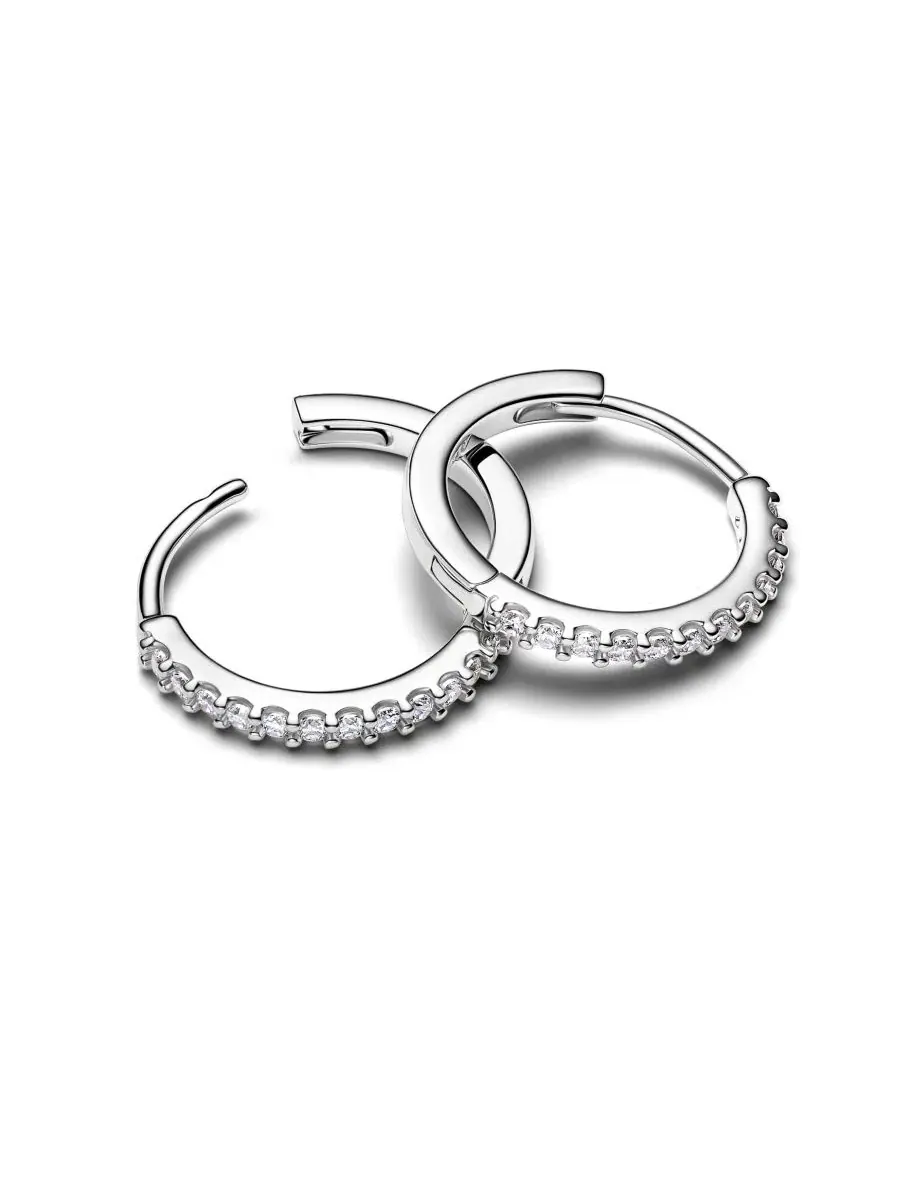 Серьги-кольца с сияющими камнями Sparkling Mini Hoop Pandora — изображение 2 из 4, оттенок серебристый
