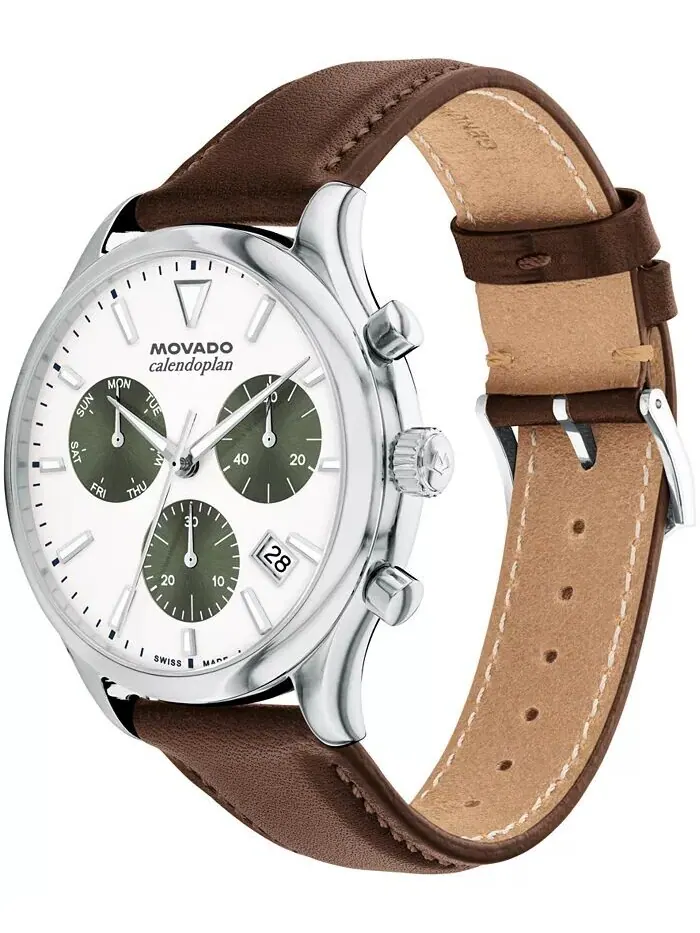 Мужские кожаные часы Calendoplan Swiss Quartz Chrono Chocolate 43 мм Movado — изображение 2 из 3, оттенок коричневый