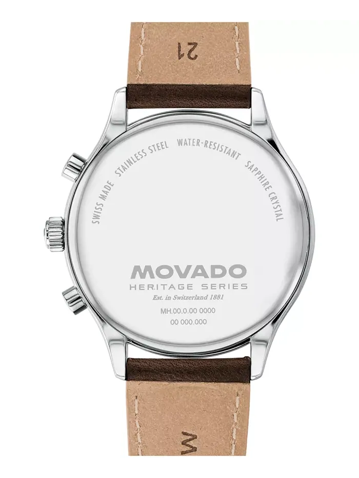 Мужские часы Calendoplan Swiss Quartz Chrono с хронографом, коричневая кожа, 43 мм Movado — изображение 3 из 3