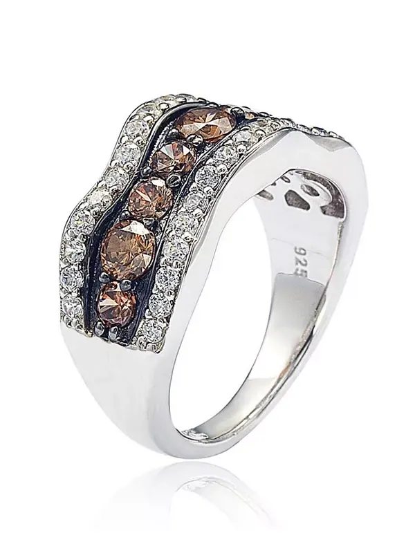 Кольцо Suzy Levian из стерлингового серебра с коричневым волнистым узором и кубическим цирконием — изображение 3 из 3