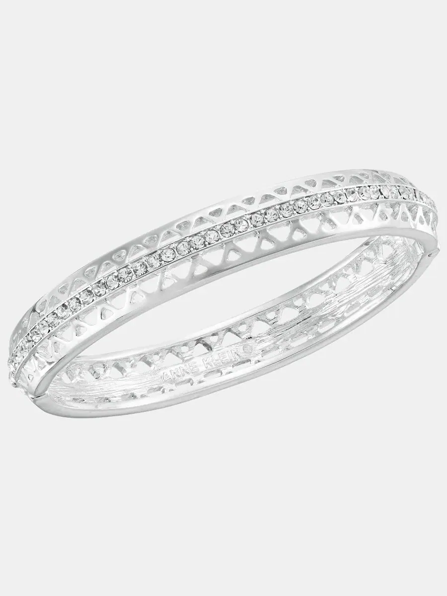 Браслет-манжета с кристаллами и сетчатым плетением Silver-Tone Boxed Crystal Mesh Stone Open Hinge — изображение 1 из 3