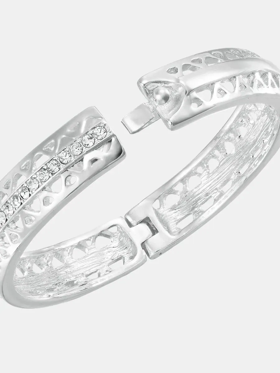 Браслет-манжета с кристаллами и сетчатым плетением Silver-Tone Boxed Crystal Mesh Stone Open Hinge — изображение 2 из 3