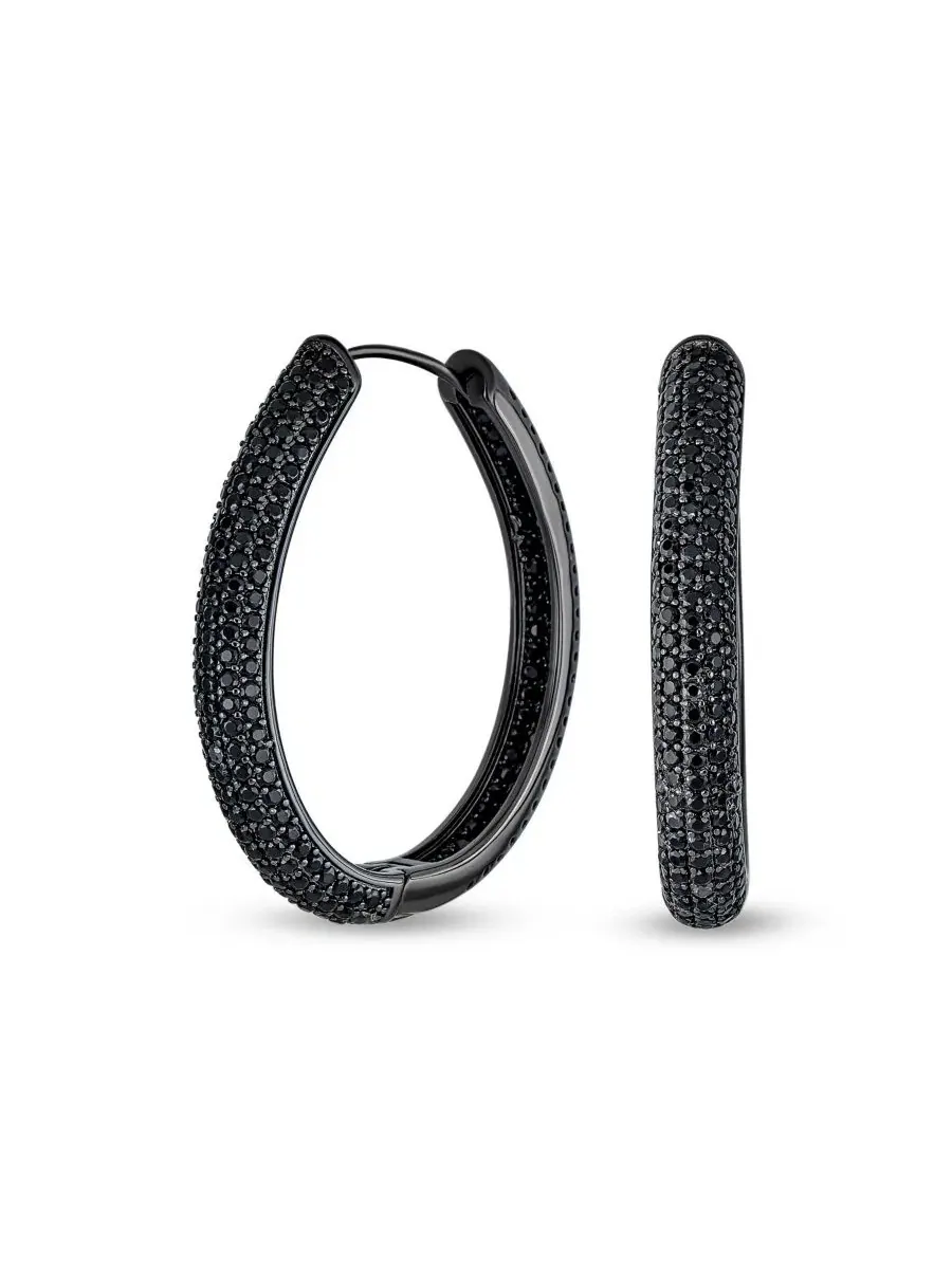 Серьги-кольца из латуни с черными кубическими циркониями, модель Inside Out Design Bling Jewelry — изображение 1 из 3