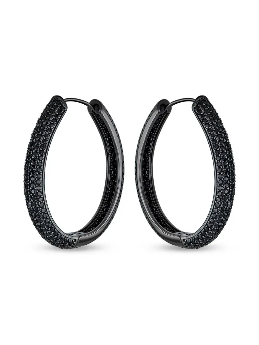 Серьги-кольца из латуни с черными кубическими циркониями, модель Inside Out Design Bling Jewelry — изображение 2 из 3