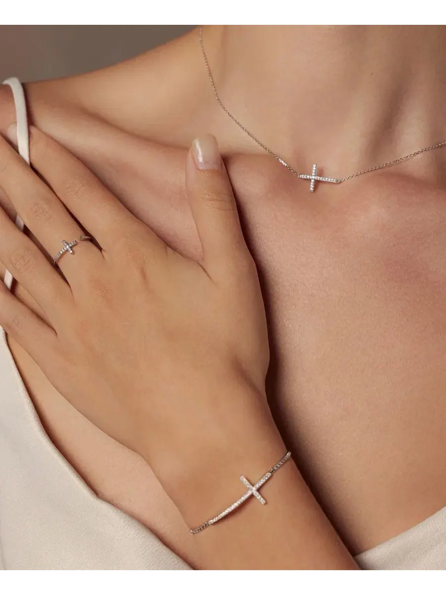 Браслет с крестом, цепочка, подвеска, бренд Bearfruit Jewelry — изображение 2 из 3, оттенок серебряный