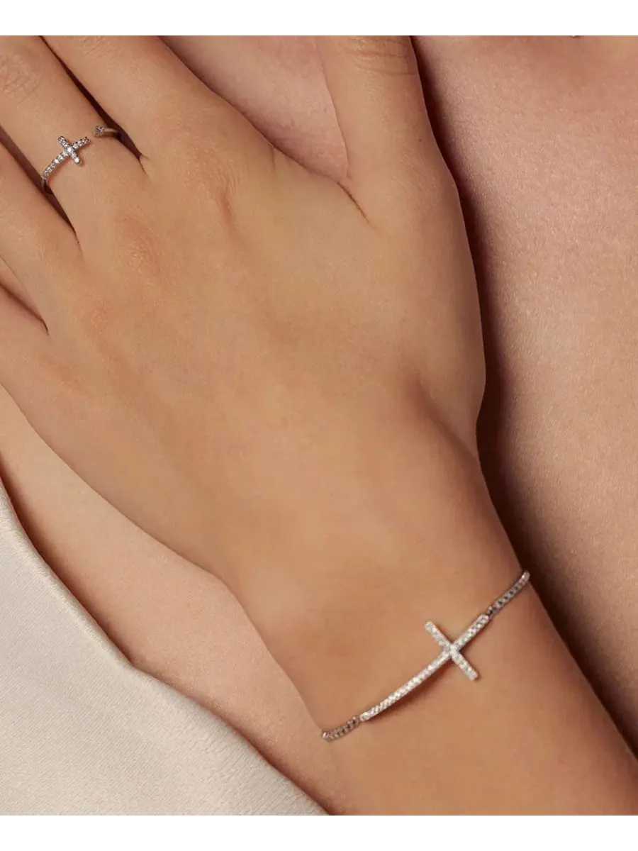 Браслет с крестом, цепочка, подвеска, бренд Bearfruit Jewelry — изображение 3 из 3, оттенок серебряный