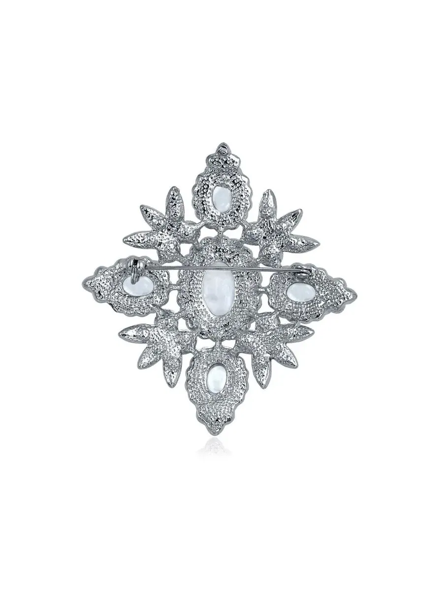 Брошь с кристаллами и жемчугом, модель Statement Fashion Crystal Leaf Flower Bling Jewelry — изображение 2 из 4