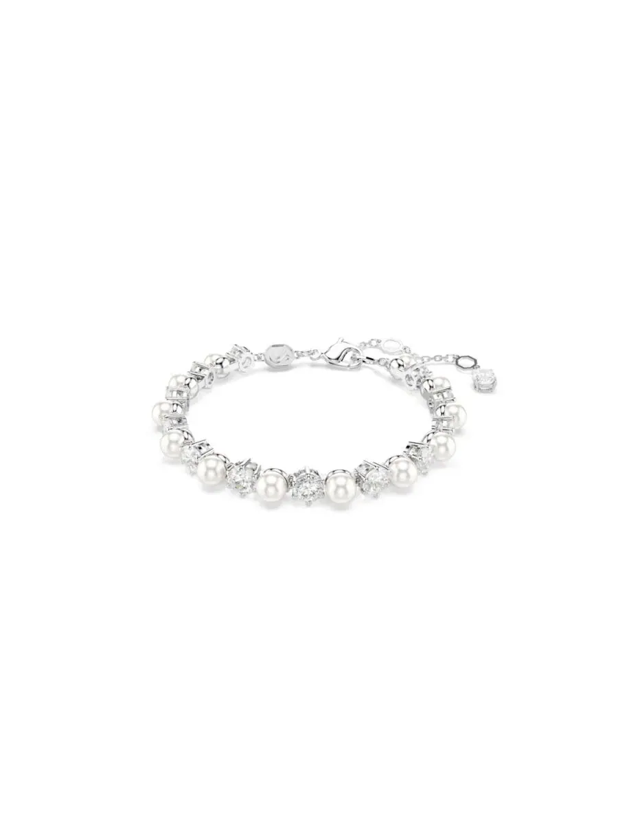 Теннисный браслет с культивированным жемчугом круглой огранки Swarovski — изображение 1 из 7, оттенок белый серебристый