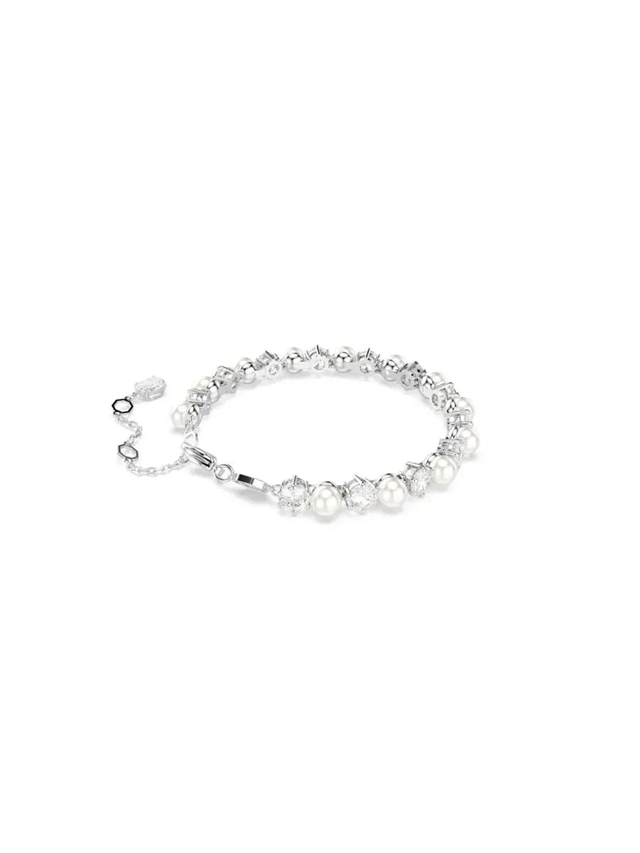 Теннисный браслет с культивированным жемчугом круглой огранки Swarovski — изображение 4 из 7, оттенок белый серебристый