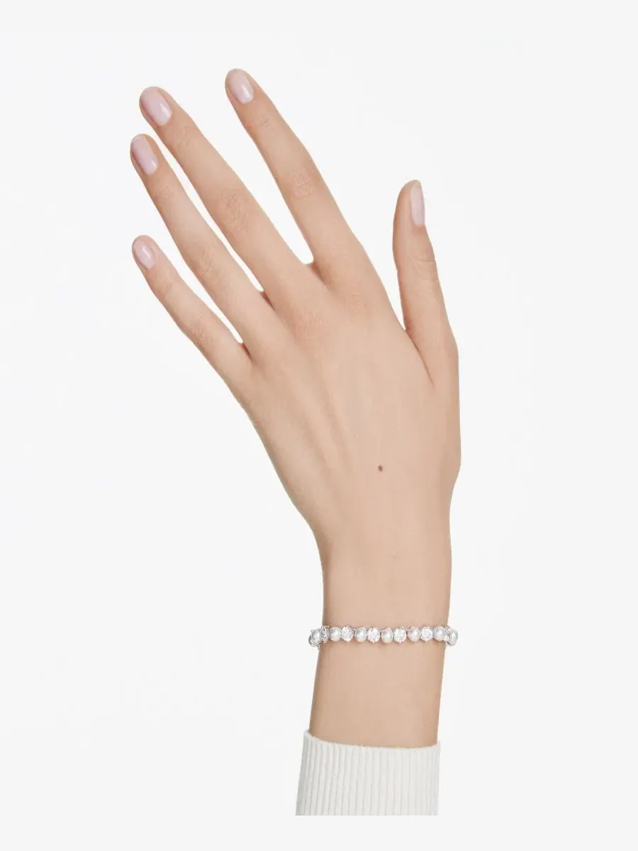 Теннисный браслет с культивированным жемчугом круглой огранки Swarovski — изображение 5 из 7, оттенок белый серебристый