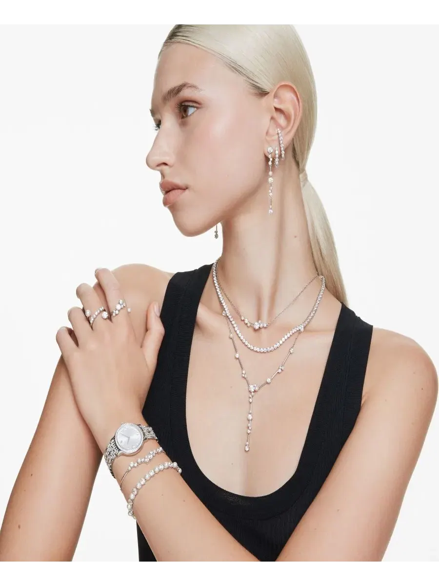 Теннисный браслет с культивированным жемчугом круглой огранки Swarovski — изображение 6 из 7, оттенок белый серебристый