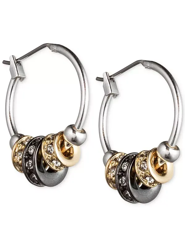 Серьги-Кольца Tri-Tone со слайдерами Nine West — изображение 1 из 3, оттенок серебряный