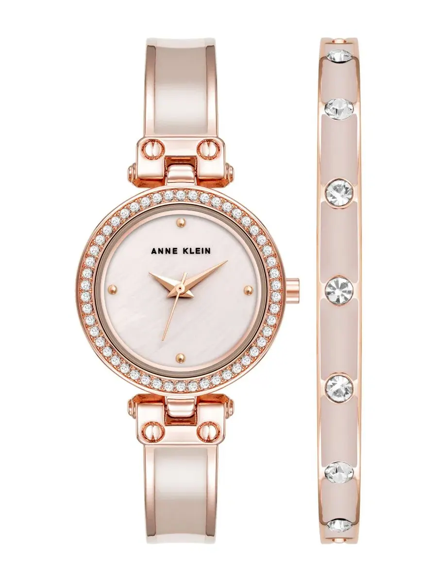 Женские часы с браслетом в комплекте, кварцевые, розовое золото Anne Klein