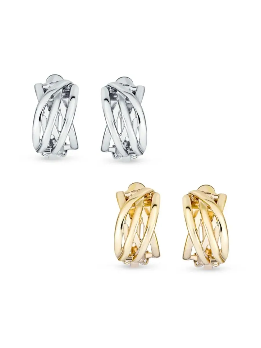Серьги-клипсы Criss Cross Basket Weave с позолотой и серебрением, 2 шт. Bling Jewelry — изображение 1 из 6